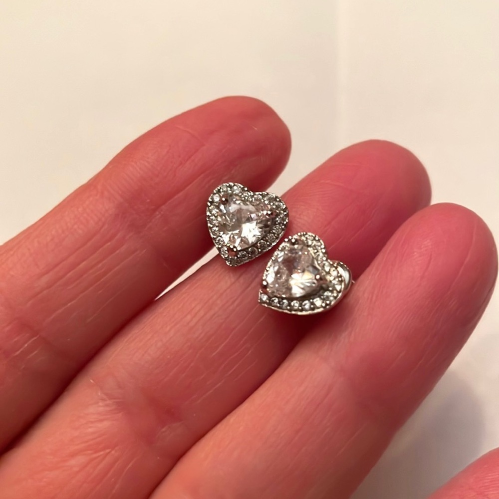 Heart Diamond Halo Stud Earrings-Never Worn